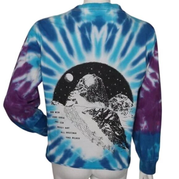 Vtg GRATEFUL DEAD Cropped Tee, L, Blue Tie-dye, Long sleeve, Skiing Skeleton - Picture 5 of 15